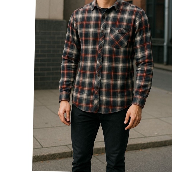 Volcom Workwear Flannel Shirt Mens Medium Plaid Button Up‎ Long Sleeve - Picture 6 of 14